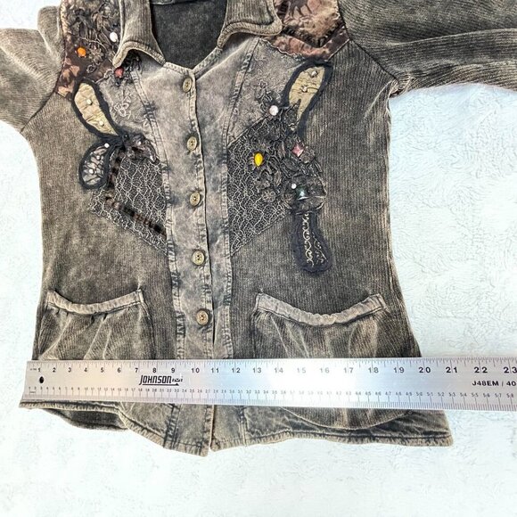 Marilu Embellished Beaded Sequin Jacket Burnout Patchwork S/M Gray Boho Italy - Picture 10 of 12